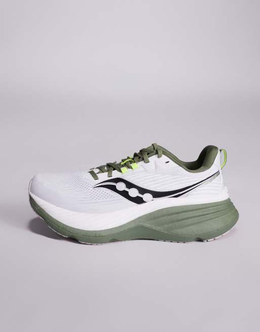 Saucony Hurricane 24 running trainers in white and olivine  display picture 3