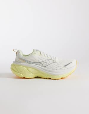 Saucony Hurricane 25 running trainers in ivory and yellow