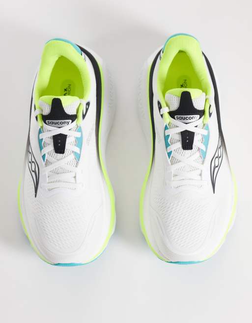 Saucony Hurricane 26 baskets de running blanches, jaunes et bleu sarcelle, 3 de 5