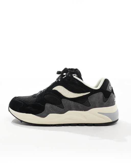 Saucony Originals Grid Shadow 2 sneakers in black and cream, 2 of 5