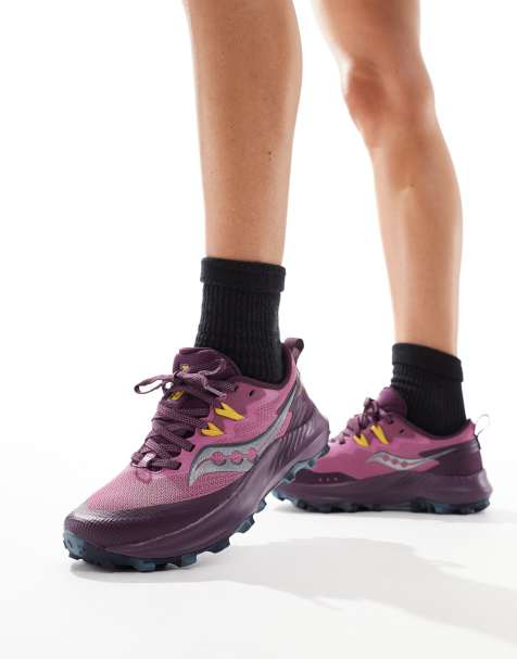 Saucony Peregrine 14 neutral running trainers in plum and eggplant - view 1