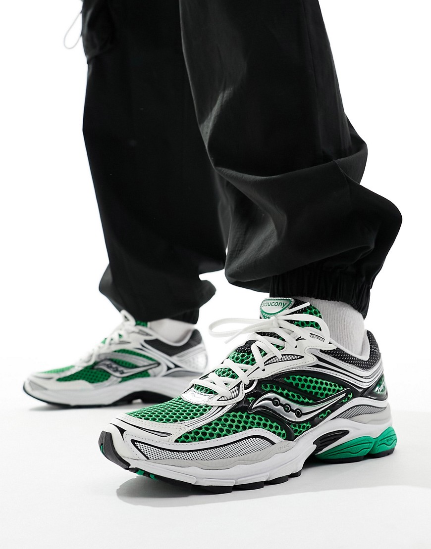 Saucony Progrid Omni 9 trainers in green and silver