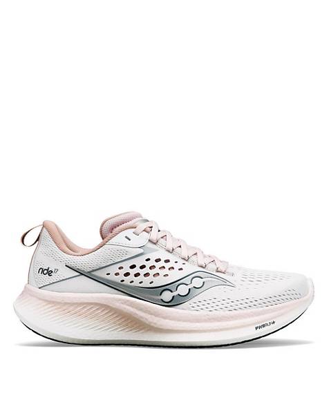 Saucony Ride 17 neutral running trainers in white and lotus