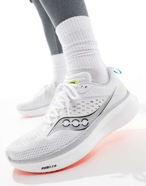 Saucony Ride 17 neutral running trainers in white and vizi ASOS