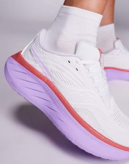 Saucony - Ride 18 - Hvide løbesneakers med koralrøde detaljer, 4 af 5