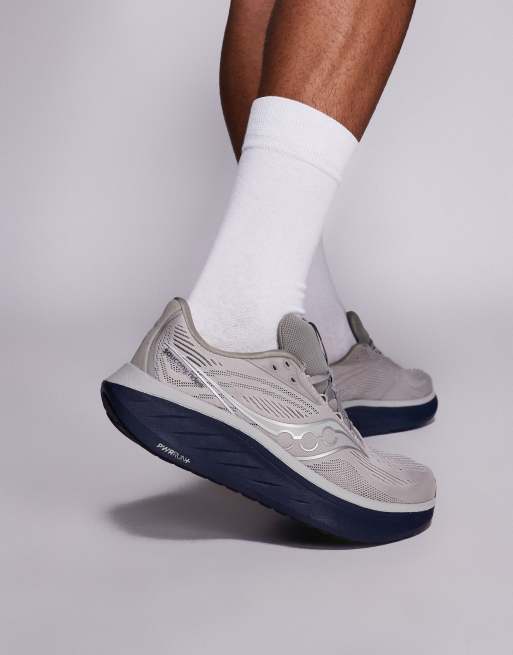 Saucony Ride 18 running trainers in dove and navy | ASOS display picture 1