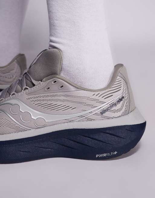 Saucony Ride 18 running trainers in dove and navy | ASOS display picture 3