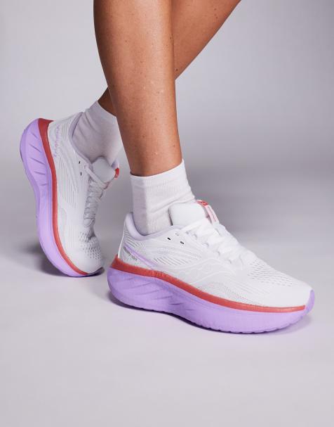Saucony Ride 18 running trainers in white and coral - view 1