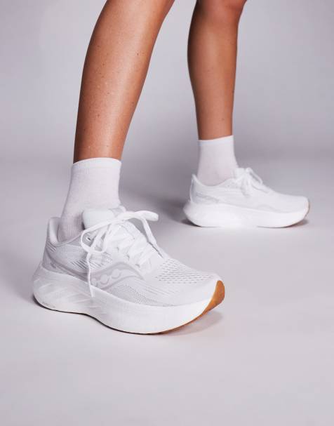 Saucony Ride 18 running trainers in white and gum - view 1
