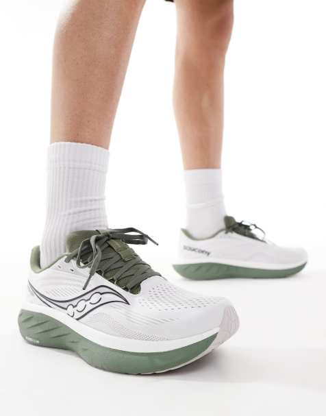 Saucony Ride 18 running trainers in white and olivine - view 1