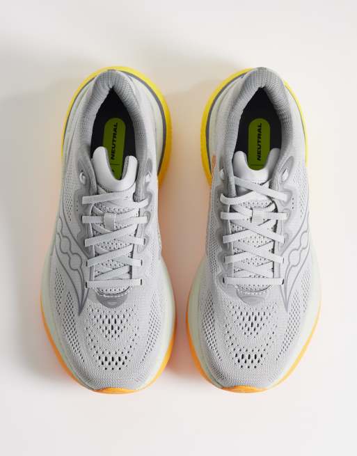 Saucony Ride 19 hardloopsneakers in grijs en geel verloop, 3 van 5