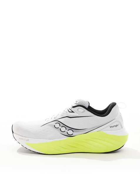Saucony Triumph 22 running trainers in white and citron - view 2