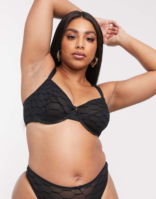 Savage x Fent Curvy logo mesh unlined underwire bra in black