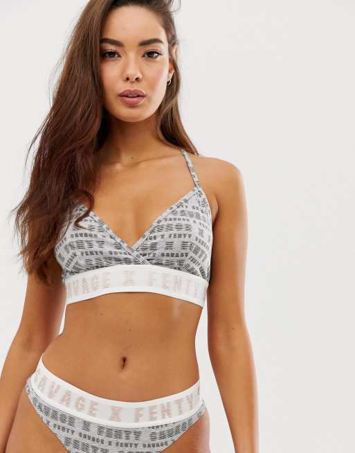 Savage x Fenty all over logo triangle bralette in heather gray