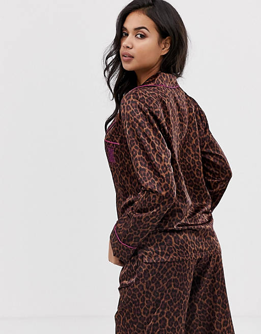 Savage x Fenty animal print satin pyjama top in toffee leopard