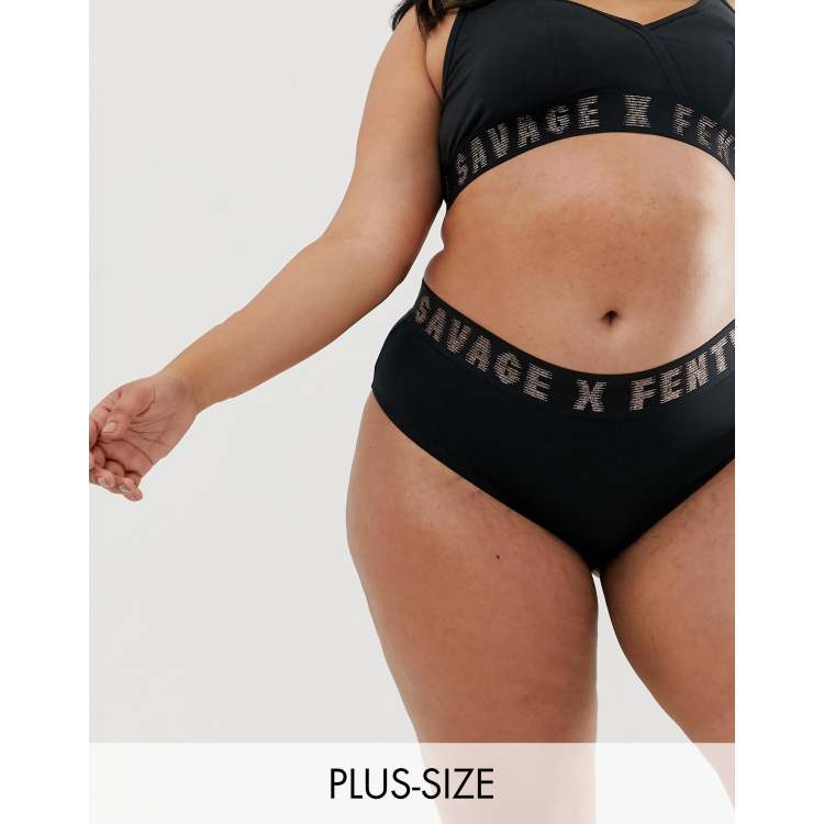 Savage x Fenty curvy cotton logo hipster knickers in black