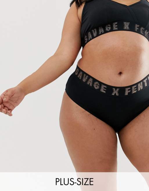 Savage X Fenty Plus Size Scallop Logo Cotton Bralette In Black