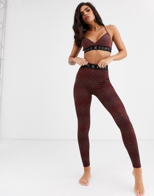 Savage x Fenty logo baby leopard leggings in burgundy