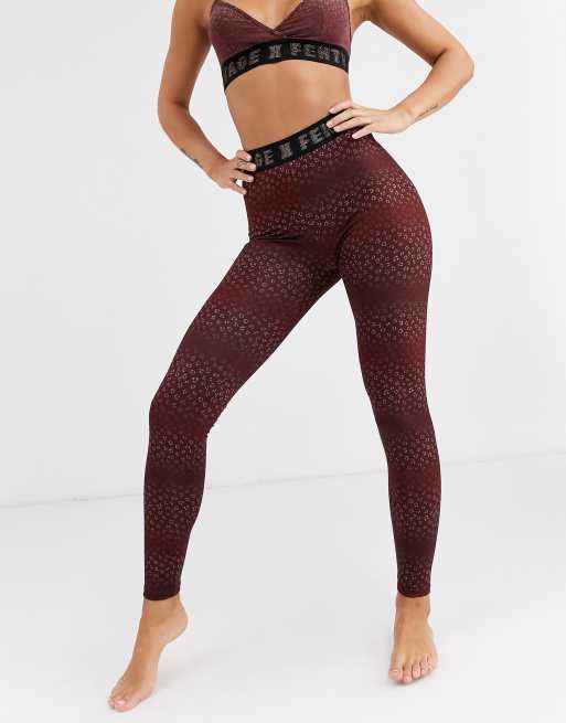 Savage x Fenty logo baby leopard leggings in burgundy