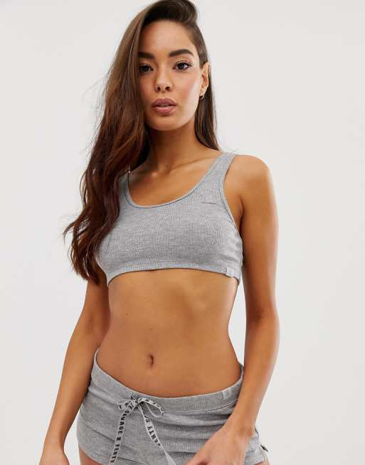 Savage x Fenty logo ribbed jersey sleep short in heather grey