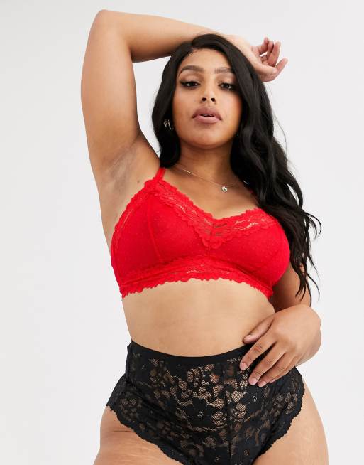 Plus Size Red Lace Triangle Bralette Lingerie Set