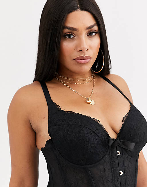 Savage x Fenty Plus Size Embroidered Lace corset in black