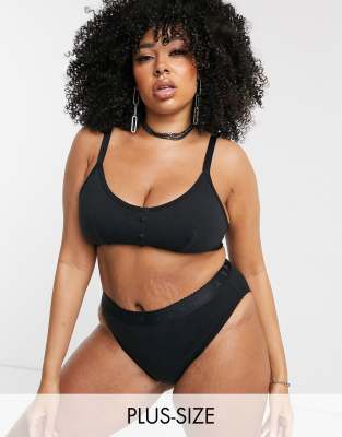Savage X Fenty Plus Size Scallop Logo Cotton Bralette In Black Modesens