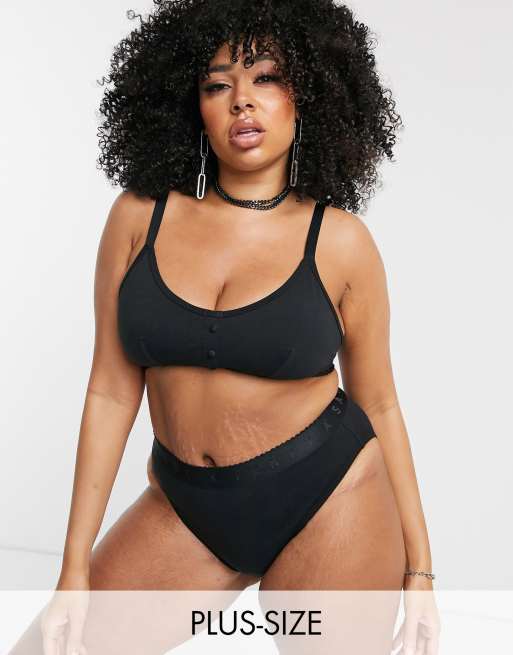 Savage x Fenty Plus Size Scallop Logo cotton bralette in black