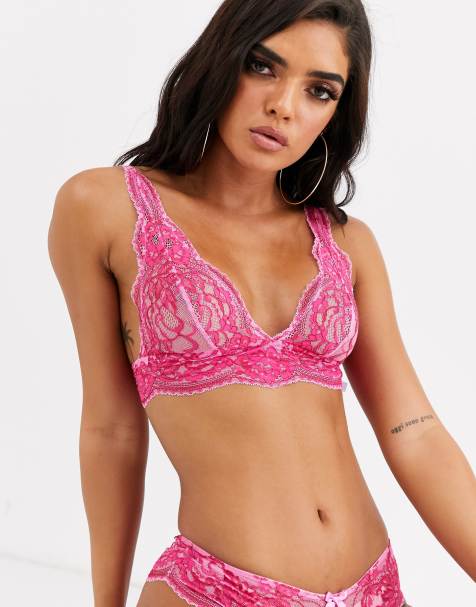 Savage x Fenty – Triangel-Bralette aus Spitze in Leuchtend Pink