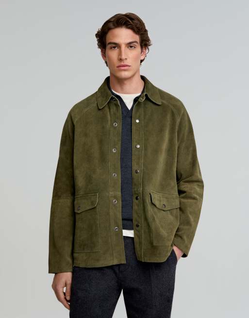 Scalpers Airy suede jacket in khaki green