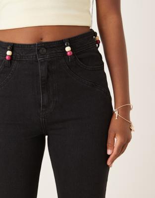 Scalpers Ankle Beads Denim Pants In Black