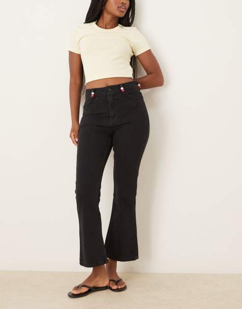 Scalpers Ankle denim pants with bead detail in black - view 1