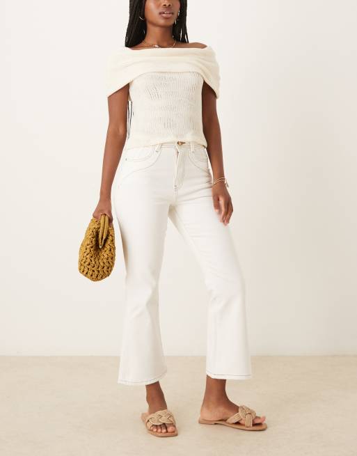 Scalpers ankle length sun denim pants in off white