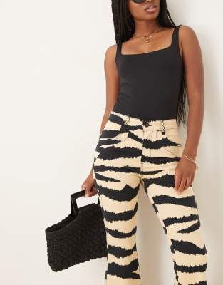 Scalpers Ankle Zebra Denim Pants In Multi