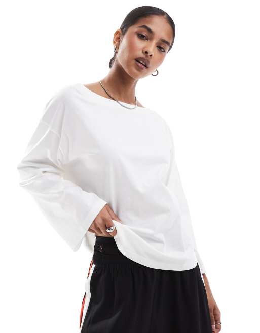 Scalpers asymmetric long sleeve tee in white  
