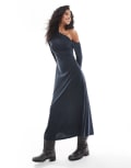 [Scalpers] Scalpers asymmetric ruched Jery dress in dark grey L Dark grey