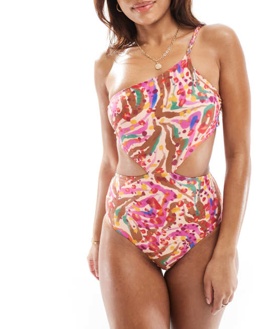 Scalpers asymmetric swimsuit in multicolour