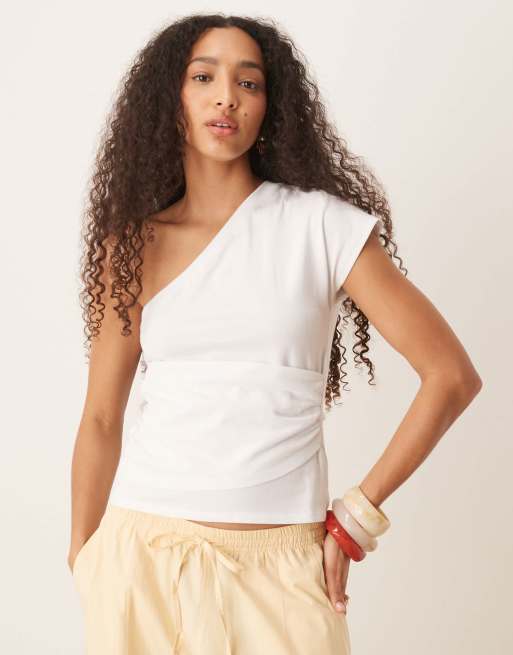 Scalpers - Asymmetrisch, gedrapeerd T-shirt in wit