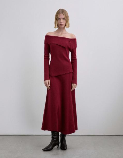 Scalpers – Asymmetrischer Strickrock in Rot - view 1