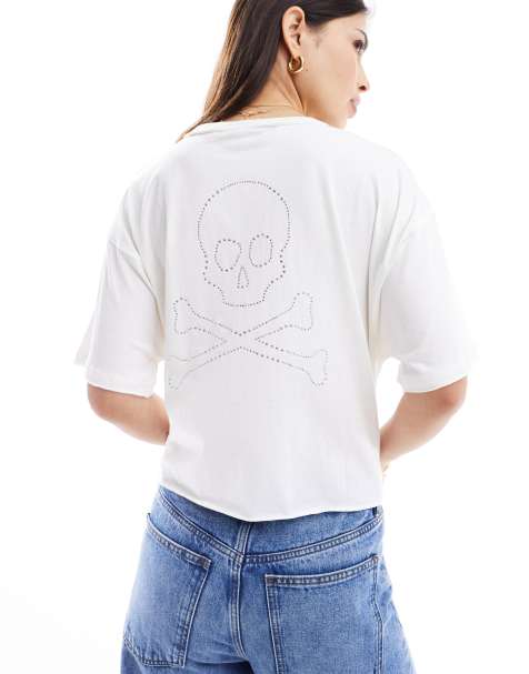 Scalpers back skull t-shirt in white - view 1