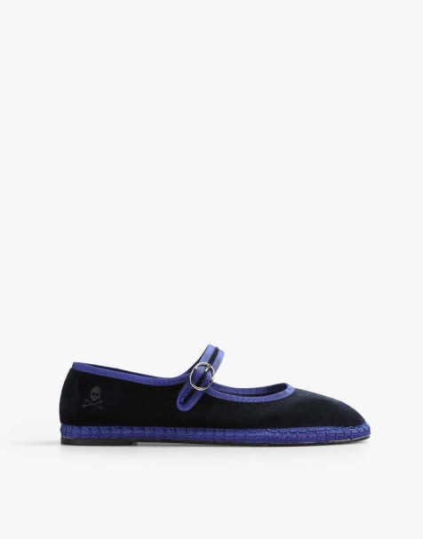 Scalpers - Ballerine in velluto color blu navy con cinturino - view 1
