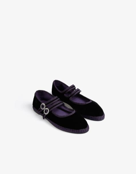 Scalpers - Ballerine in velluto viola con cinturino doppio - view 1