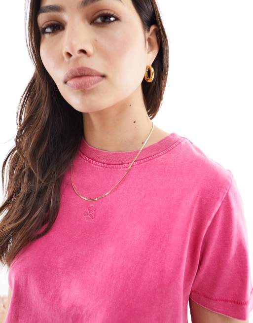 Scalpers - Basic T-shirt met schedelprint in fuchsia