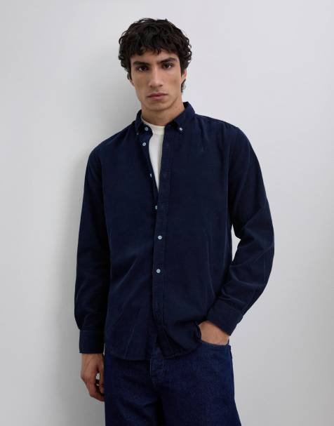 Scalpers - Bd - Camicia blu navy scuro in tessuto a coste - view 1