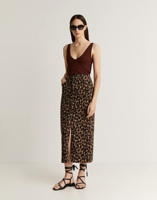 Scalpers – Bedruckter Jeans-Maxirock mit Leopardenmuster