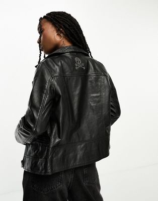 Scalpers biker leather jacket in black - ASOS Price Checker