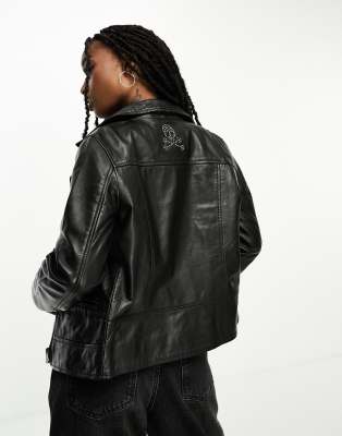 Scalpers biker leather jacket in black