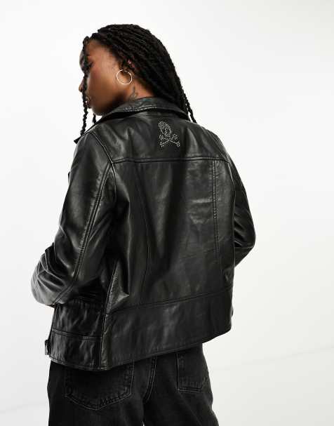 Scalpers biker leather jacket in black - view 1