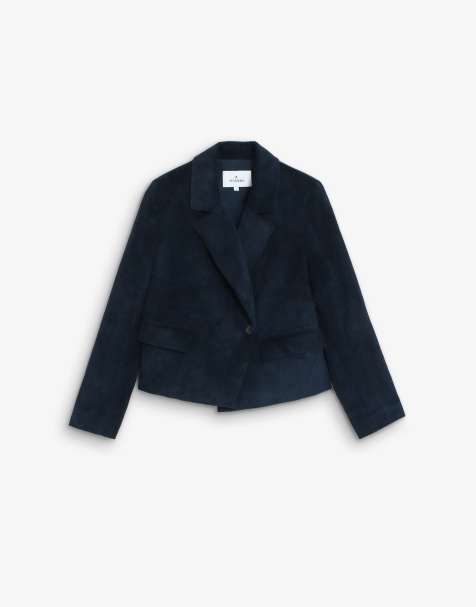 Scalpers - Blazer corto in tessuto a coste color blu navy - view 1