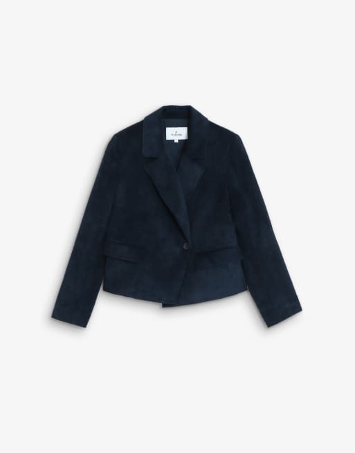 Scalpers - Blazer corto in tessuto a coste color blu navy